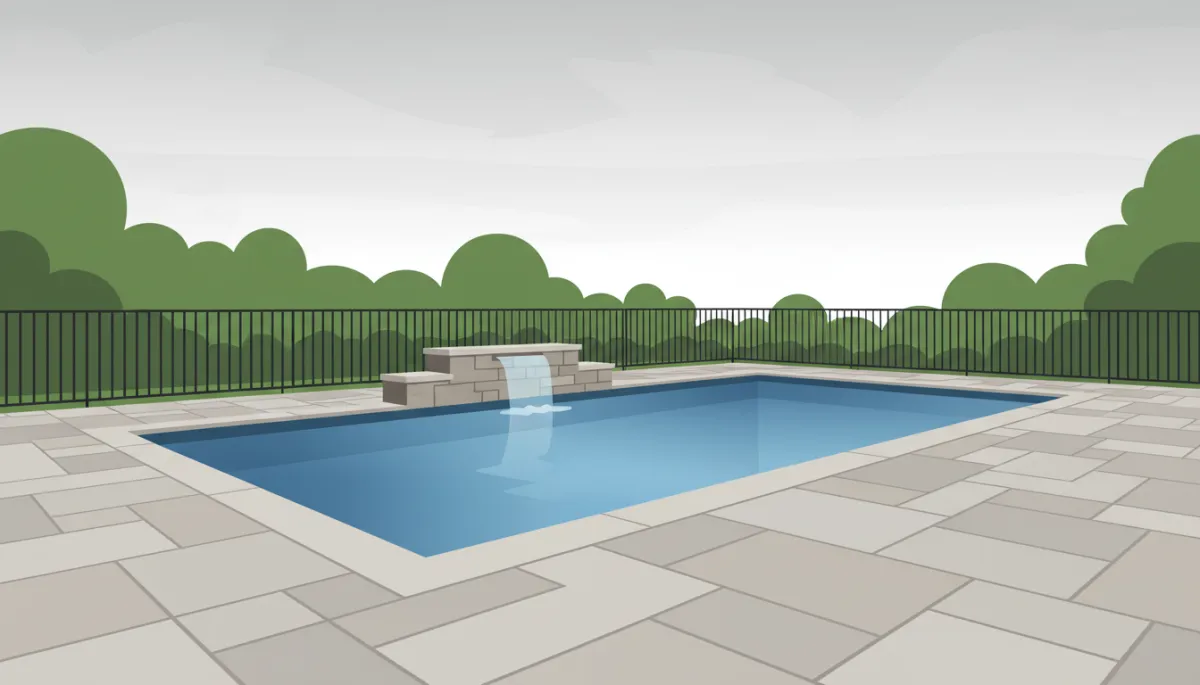 Inground pool with stone decking, waterfall, and fencing in Knoxville