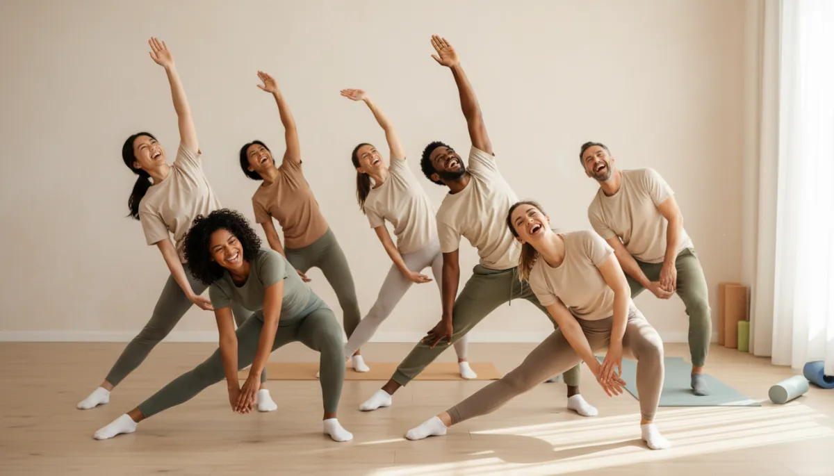 Group of adults moving and stretching comfortably together