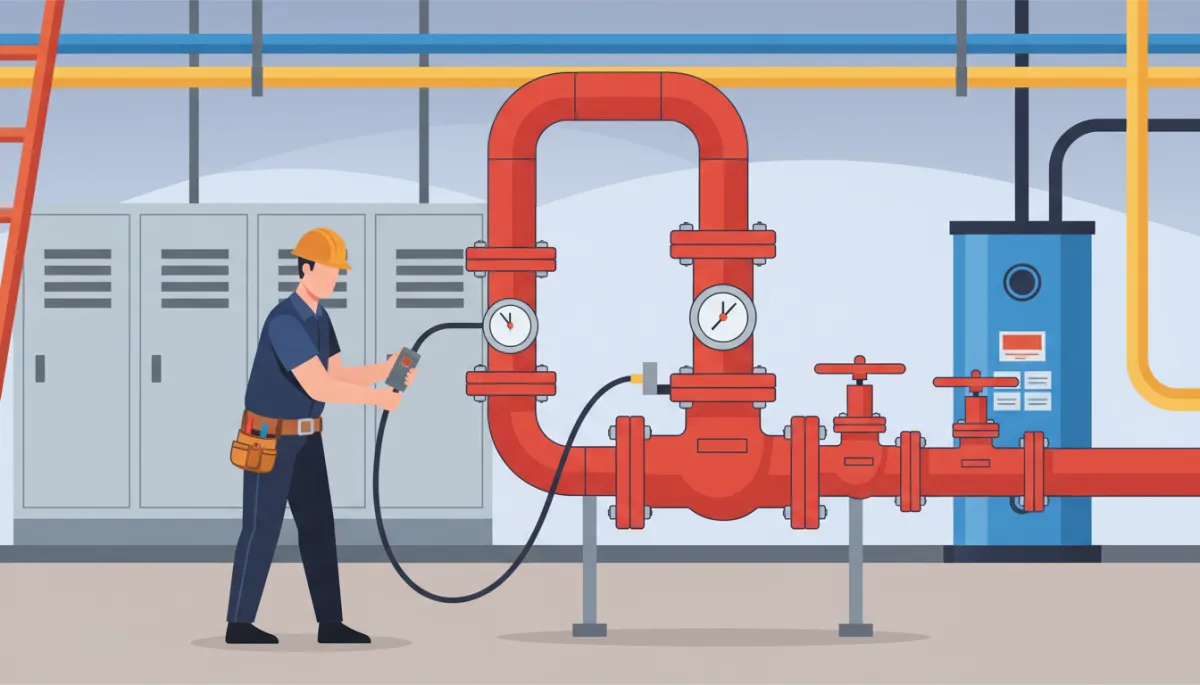 Technician testing a commercial sprinkler system control valve
