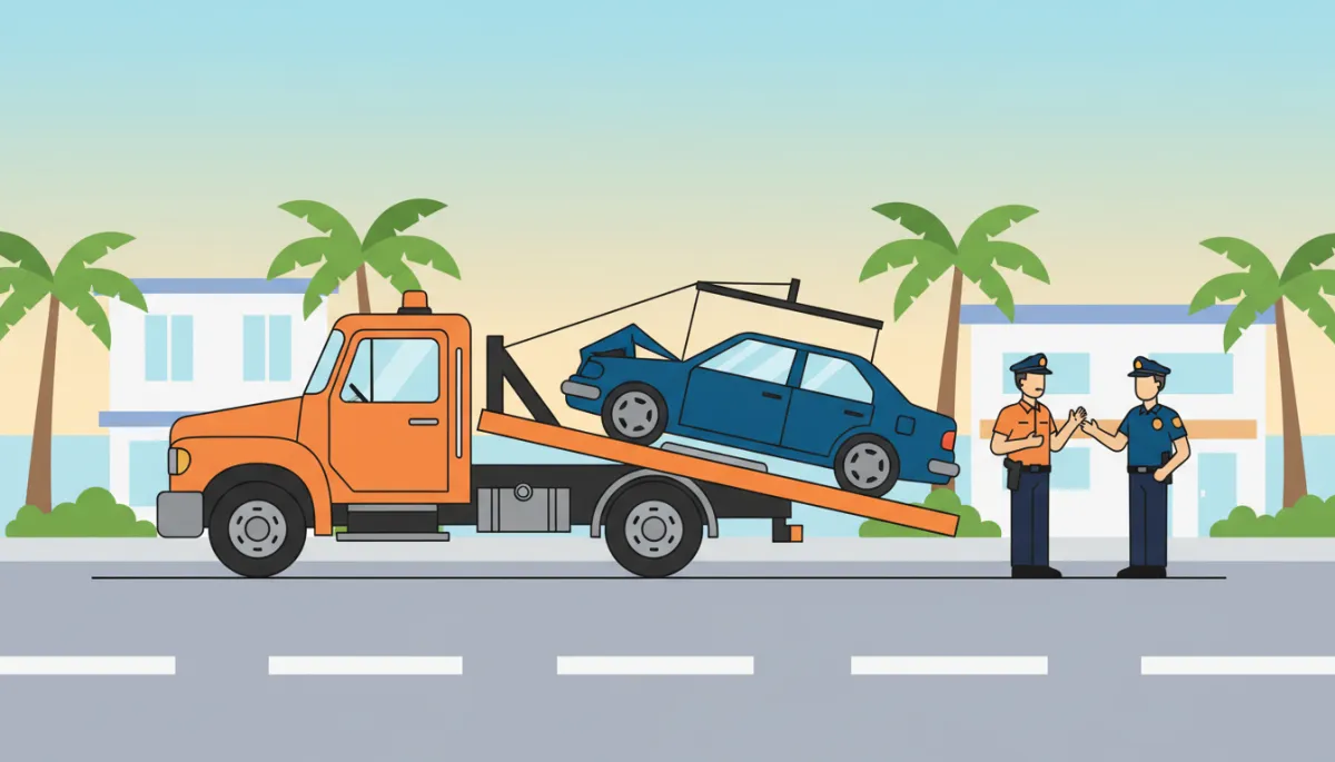 Damaged car being towed after a crash involving an uninsured driver Damaged car being towed after a crash involving an uninsured driver