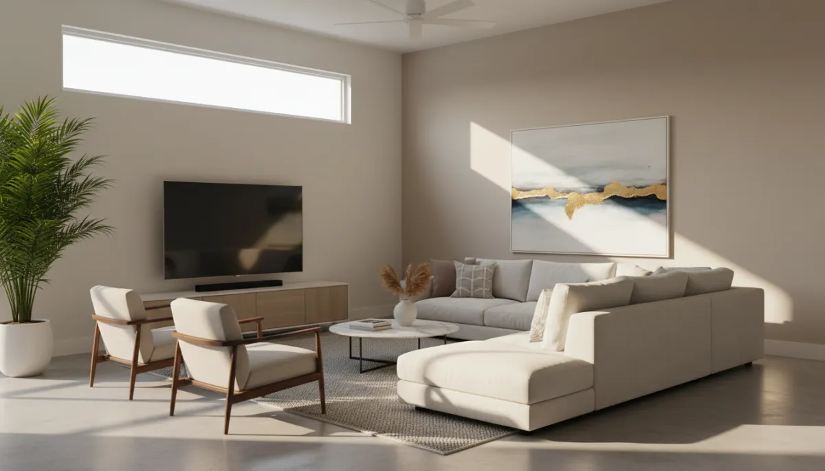 Interior of a Florida living room with furniture and electronics covered by insurance
