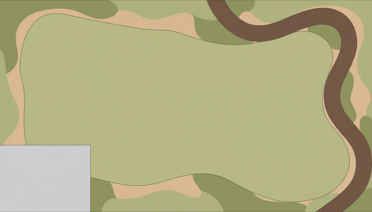 Minimal flat illustration of a Nashville backyard layout with lawn, beds, and patio