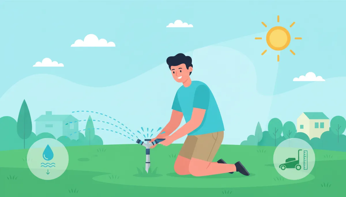 Flat illustration of smart summer lawn watering and mowing in Nashville
