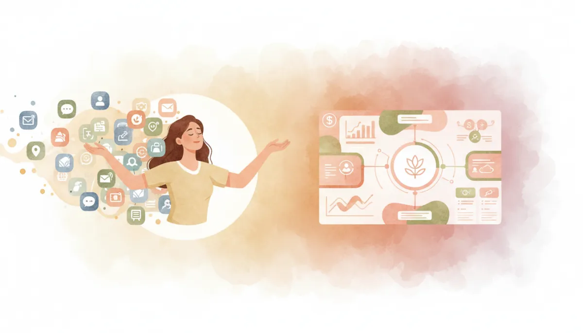 Comparison of scattered tools versus a unified Flourish Suite dashboard for a creative business