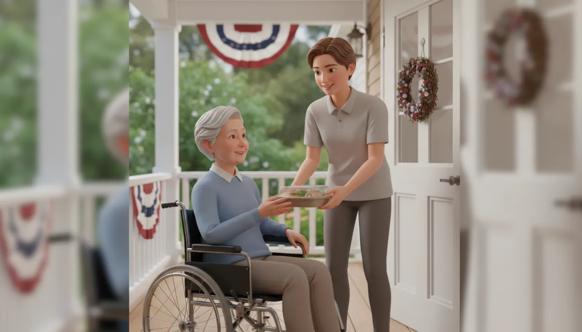 Volunteer delivering a meal to a senior as part of Meals on Wheels
