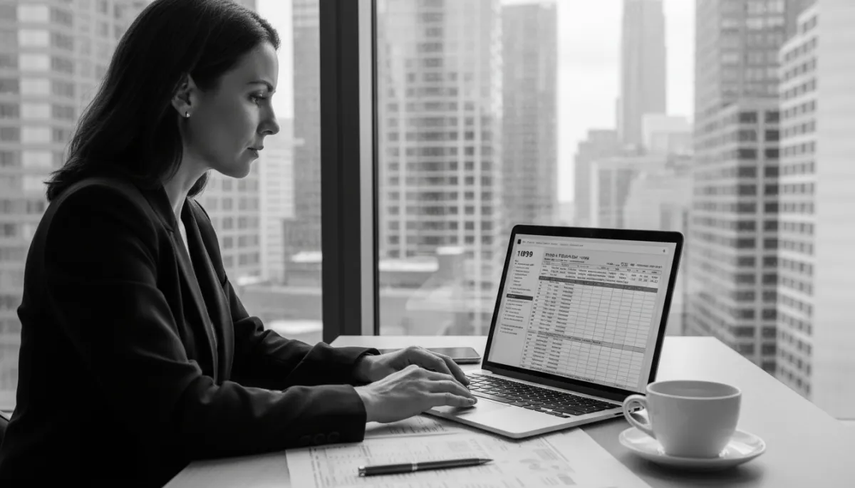 Self-employed entrepreneur organizing financial documents to qualify for a non-QM mortgage
