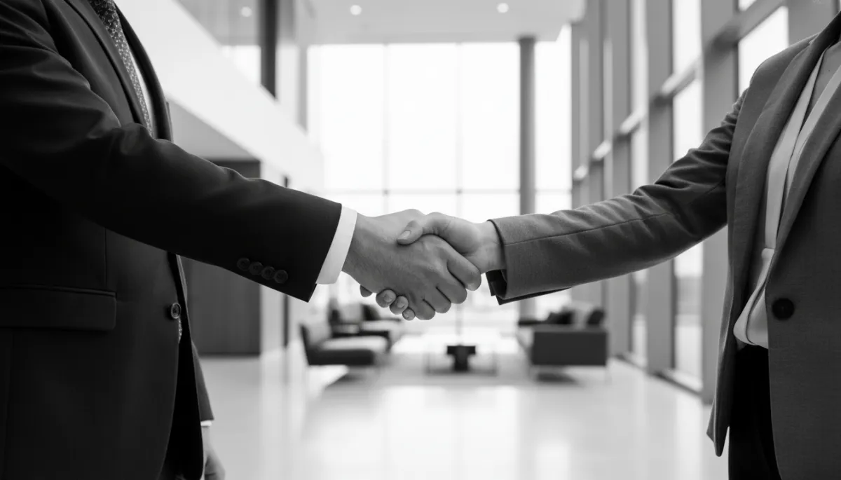 Professional handshake sealing a broker and lender partnership