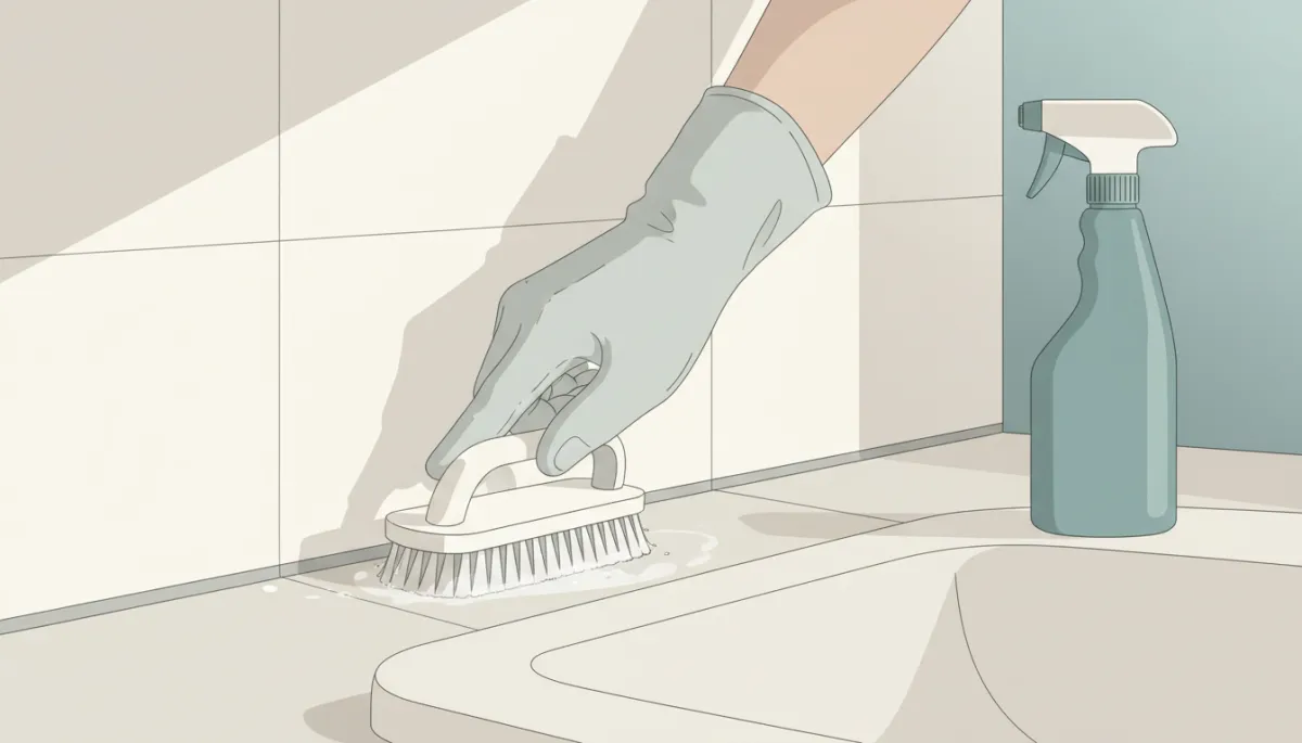 Cleaner scrubbing bathroom grout as part of deep cleaning