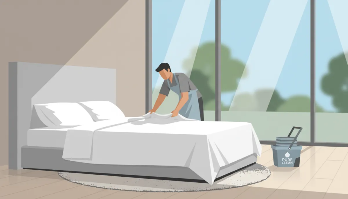 Cleaner preparing a tidy bedroom in a Charlotte home
