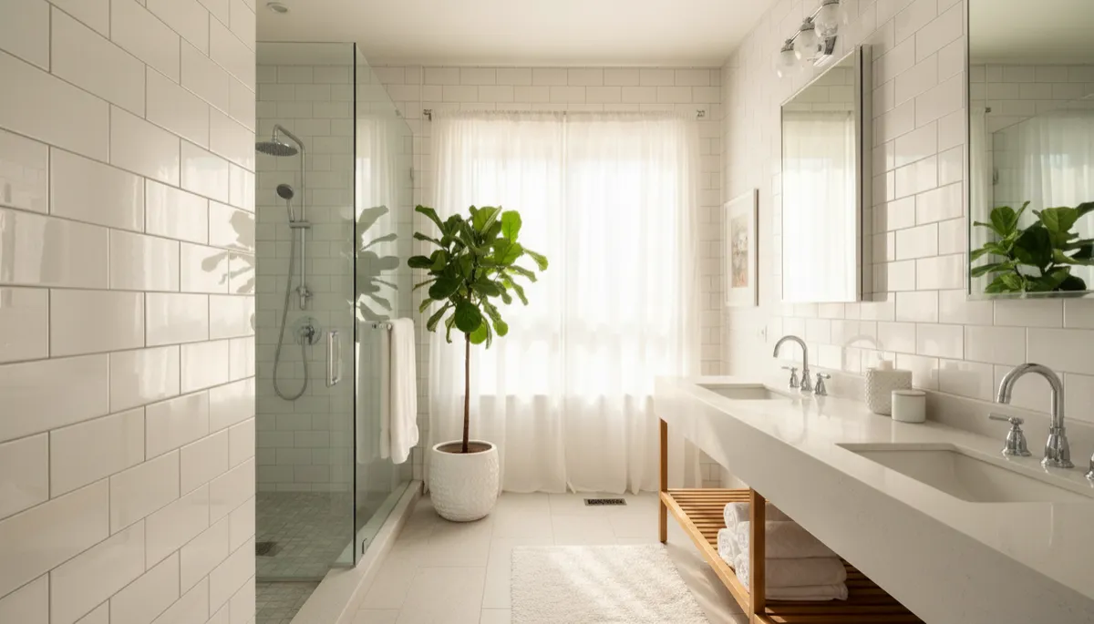 Beautifully deep-cleaned master bathroom with gleaming tiles and fixtures
