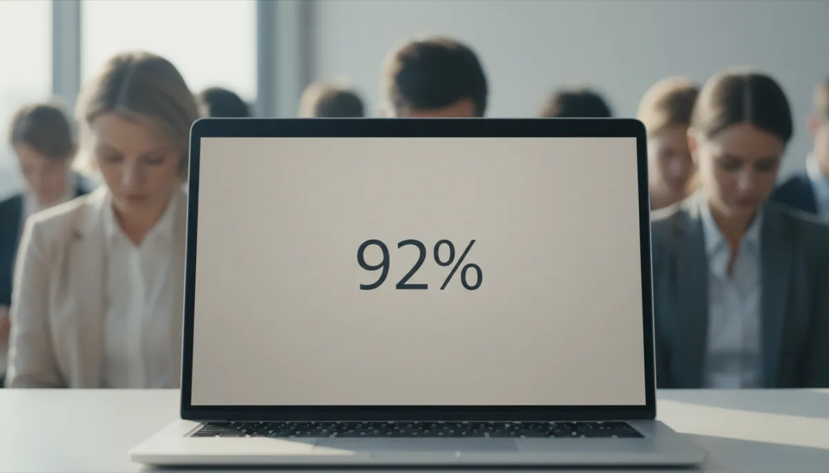 Minimalist sales slide being presented on a laptop screen