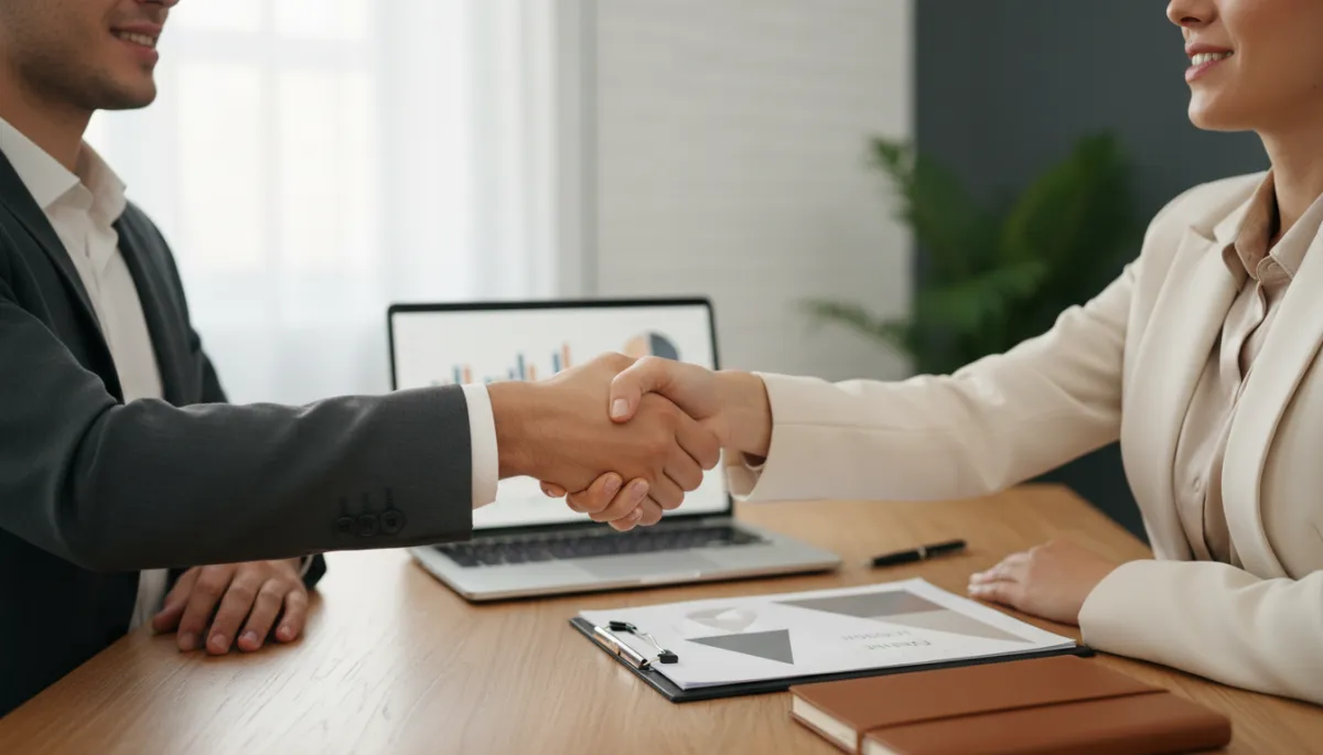 Founder and investor shaking hands after a successful pitch