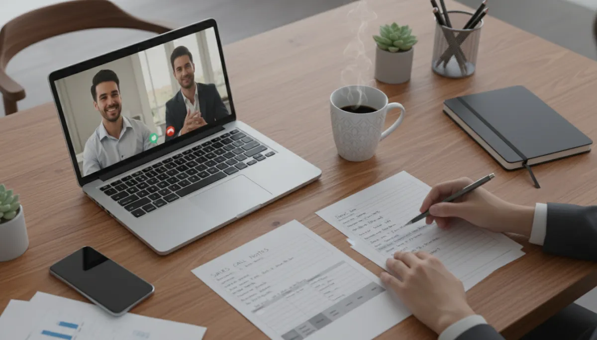 Coach reviewing sales call notes about price objections Coach reviewing sales call notes about price objections
