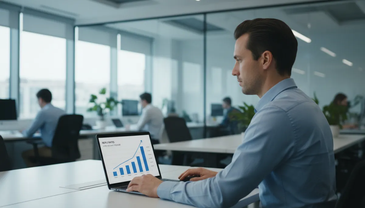 Founder reviewing improved reply rates after structured follow-up sequence