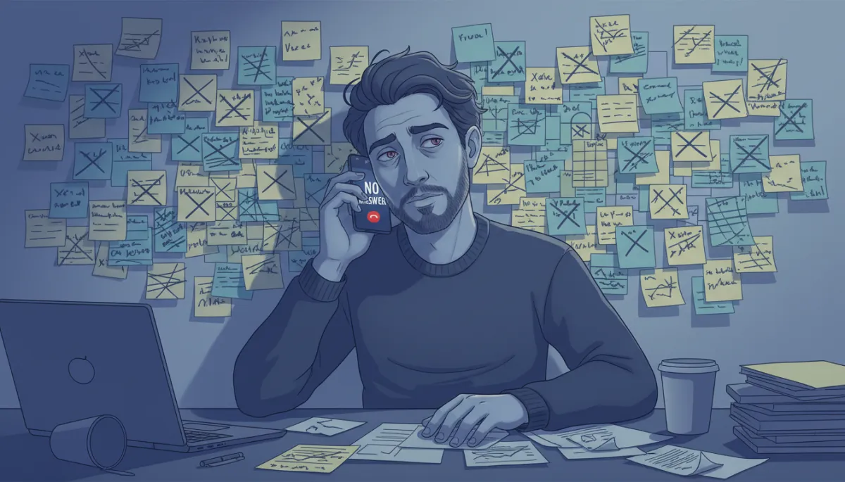 Founder looking frustrated while cold calling with no response