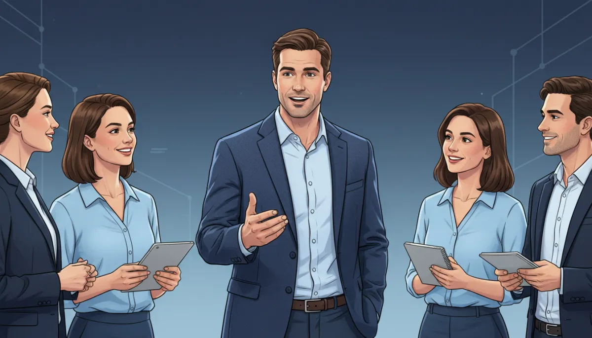 sales confidence for founders — founder presenting confidently to small group
