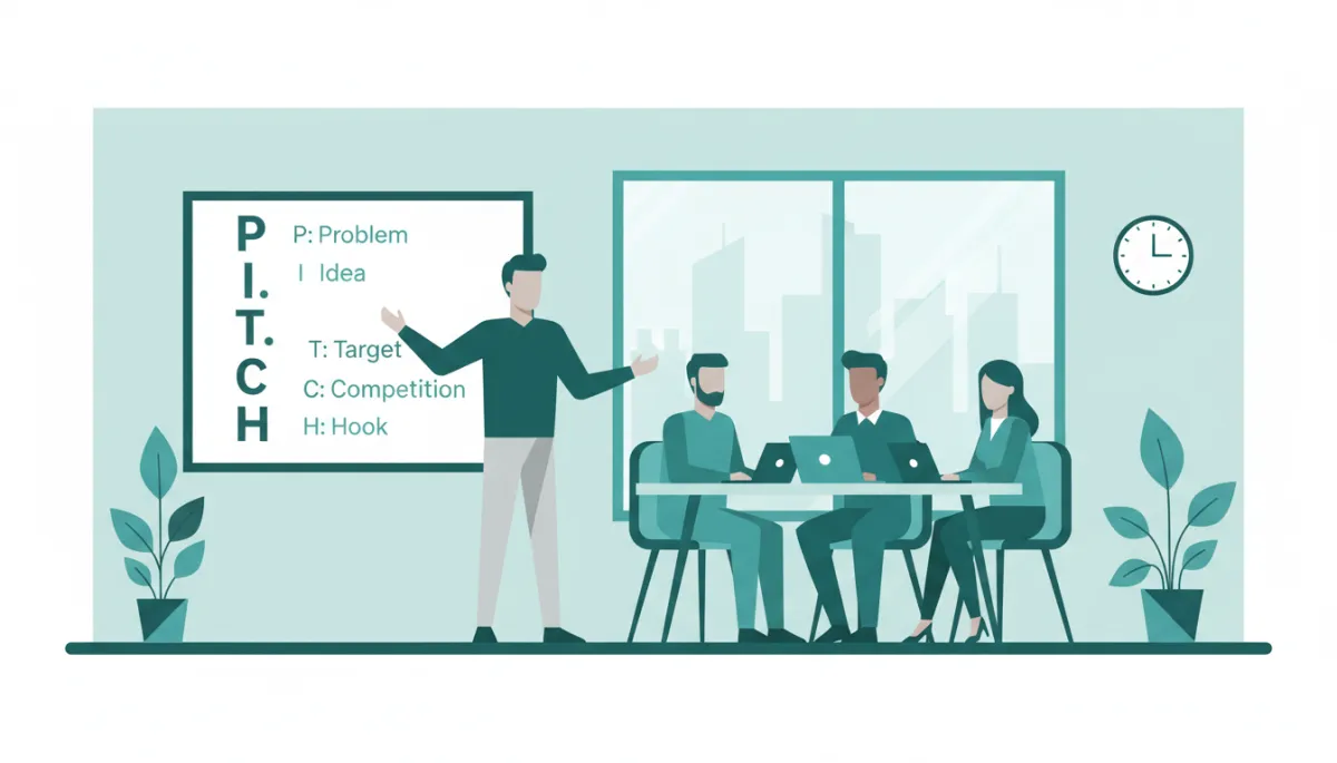 P.I.T.C.H. Formula for startup founders — simple sales structure on whiteboard