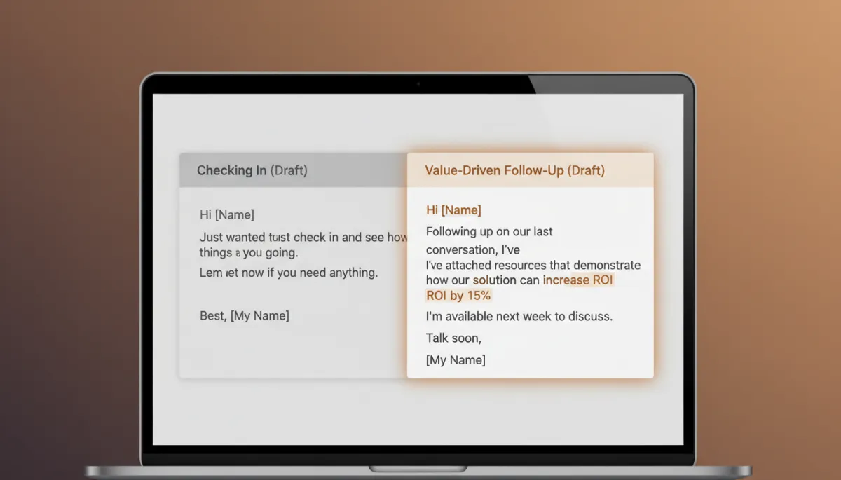 how to follow up in sales — example of value-driven follow-up email compared to generic check-in