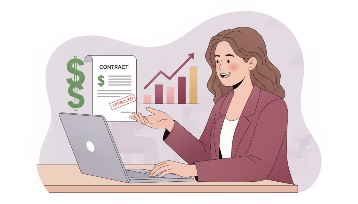 high-ticket sales for founders — fictional founder celebrating first premium contract