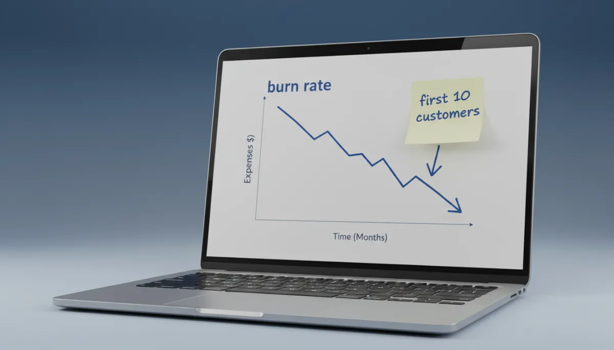 how to sell your startup — burn rate chart and first 10 customers goal