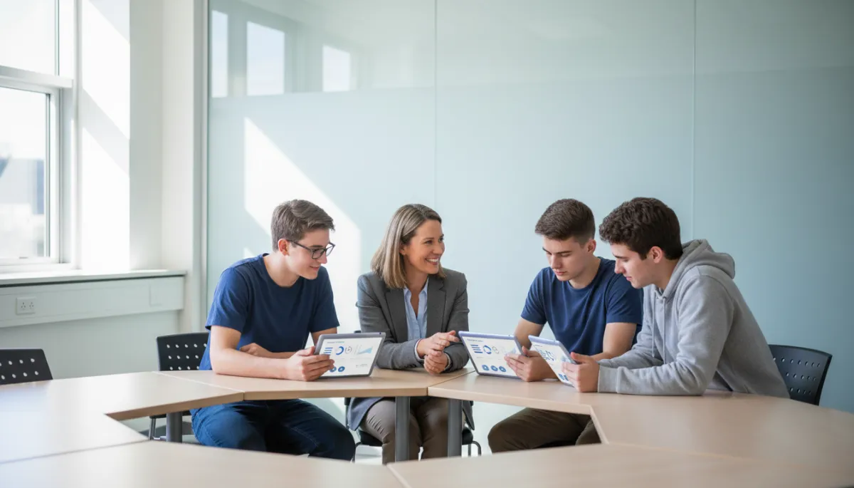 how to sell edutech — happy founder watching students use an education technology app in a classroom