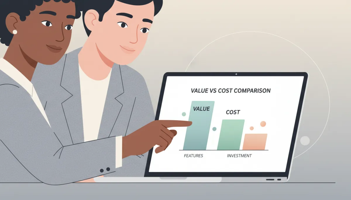 Founder and buyer reviewing a value versus cost comparison chart