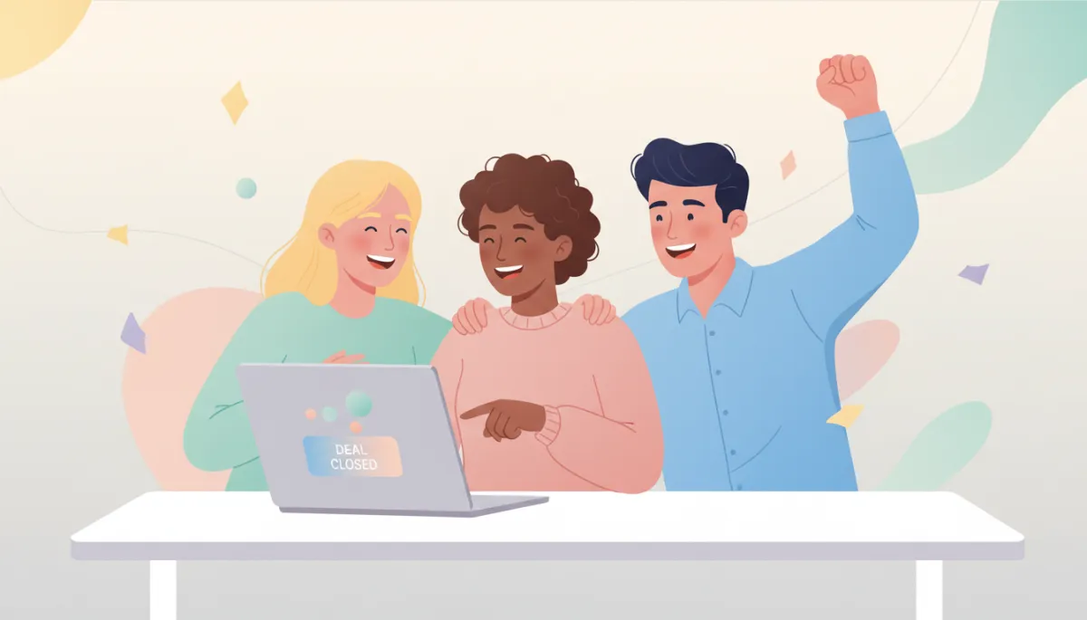 Startup team celebrating after closing a full-price deal