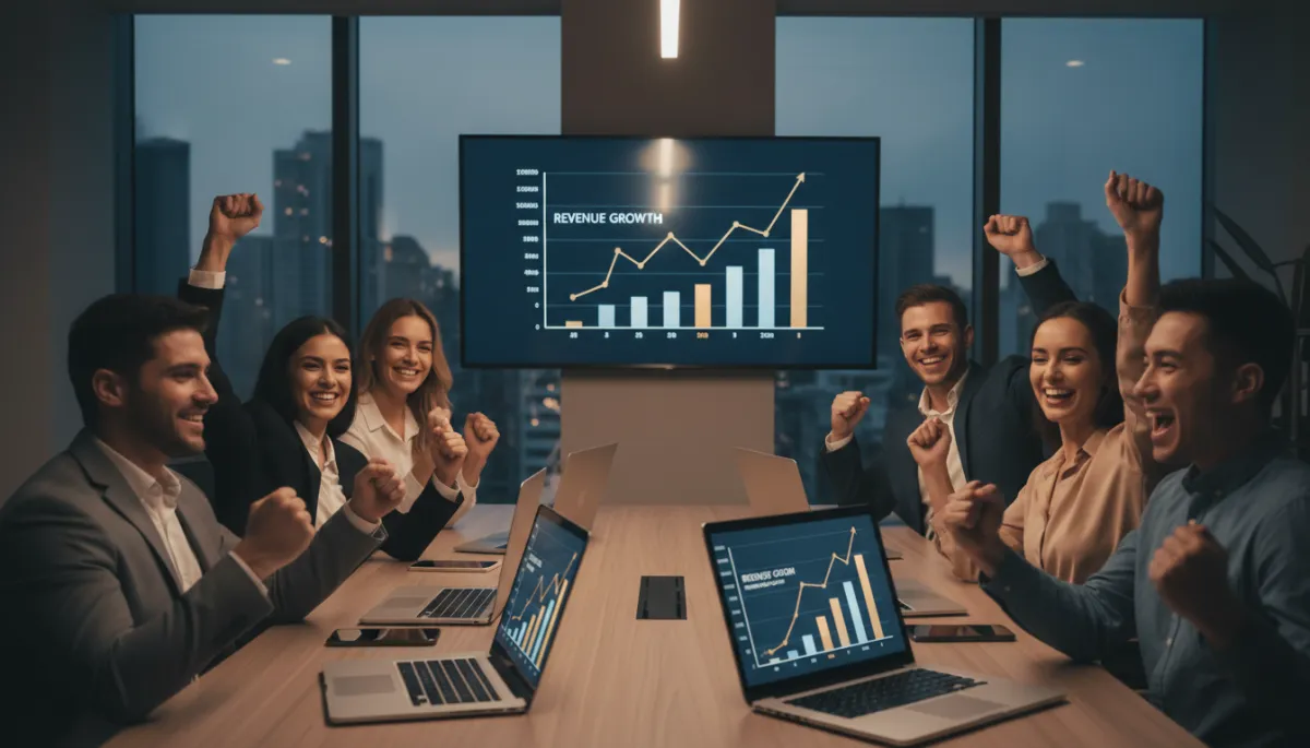 Startup team celebrating improved sales after mastering objections