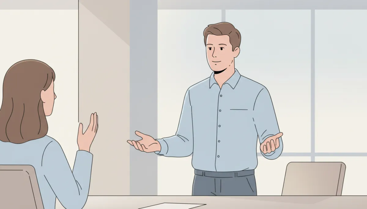 Founder calmly answering a tough investor question during a pitch