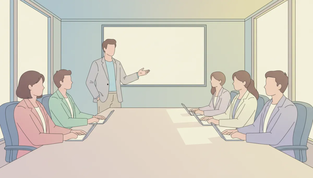 Founder presenting confidently to investors with strong posture and presence
