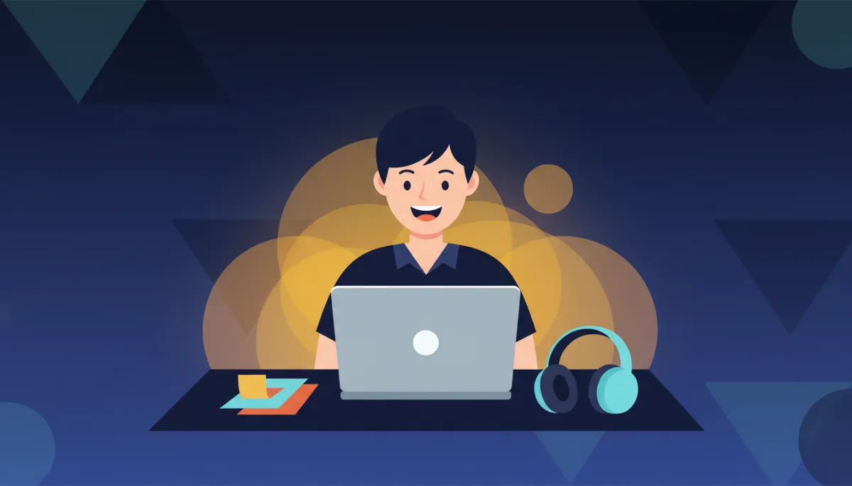 Founder smiling at laptop after a successful sales call