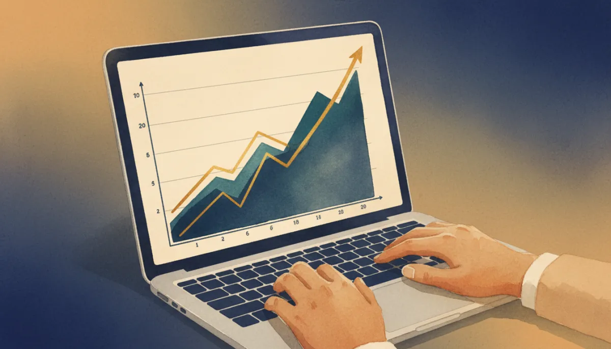 Upward revenue trajectory chart on a laptop screen