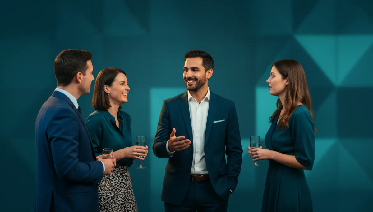 Founder networking warmly at an event with potential clients