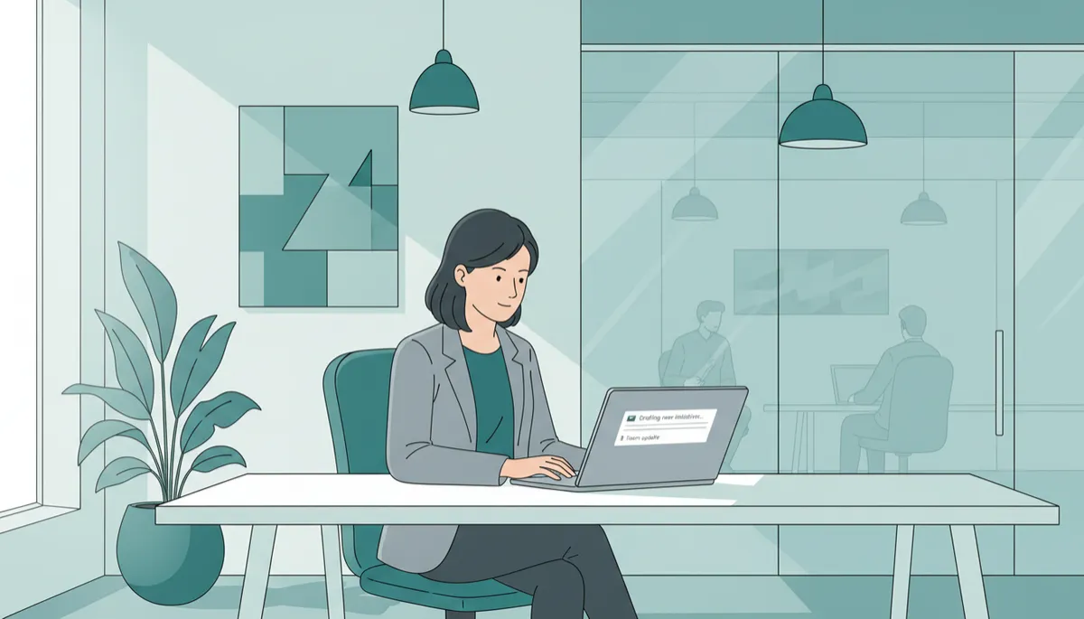 Founder at laptop writing a focused cold email with teal accents