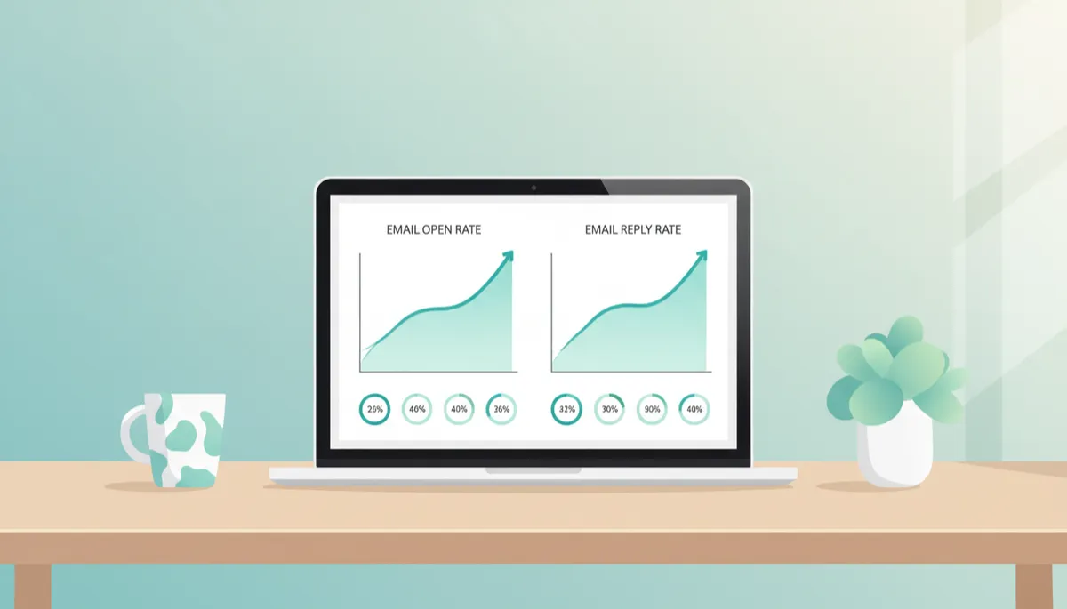 Teal-toned email performance graph on laptop screen