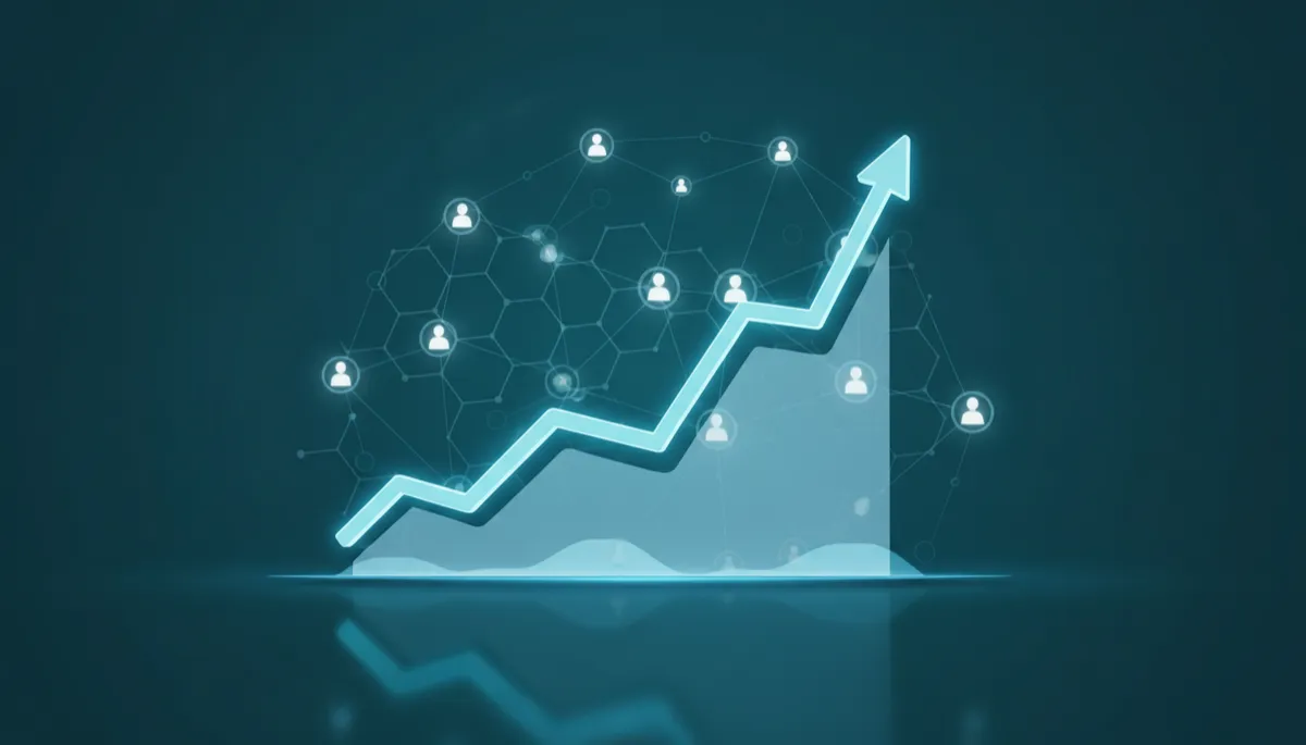 Upward chart with teal referral network around it