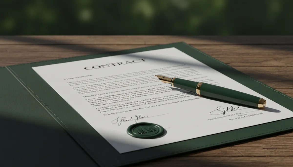 Signed contract on a table in green tones