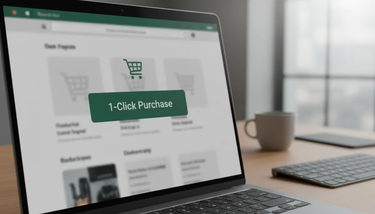 Amazon-style 1-Click purchase button on a laptop screen