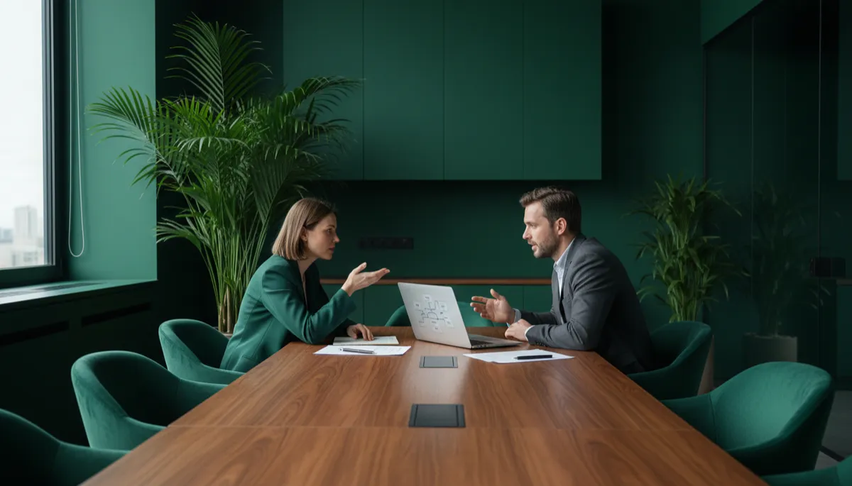 Founder and client discussing next steps in a sales conversation