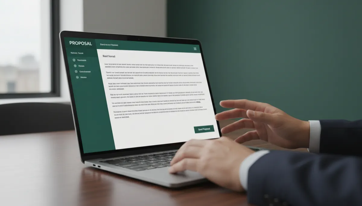 Laptop with unsent proposal email as founder hesitates to send