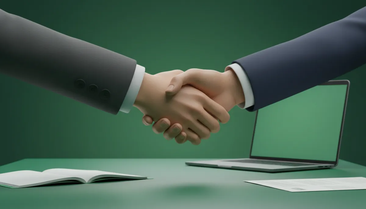 Warm handshake at the end of a successful sales conversation