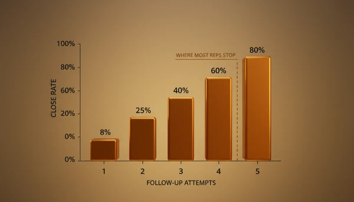 how many follow ups before giving up — close rate by follow-up number chart