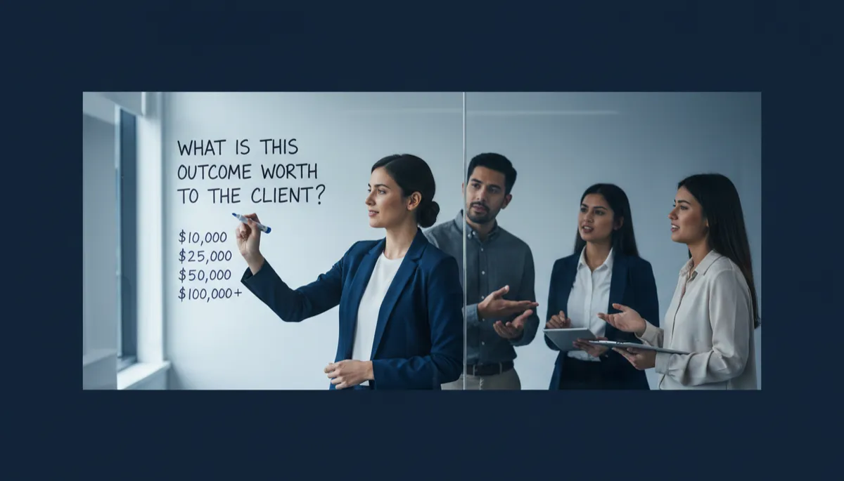 startup pricing strategy for founders — startup founder recalculates price based on outcome value