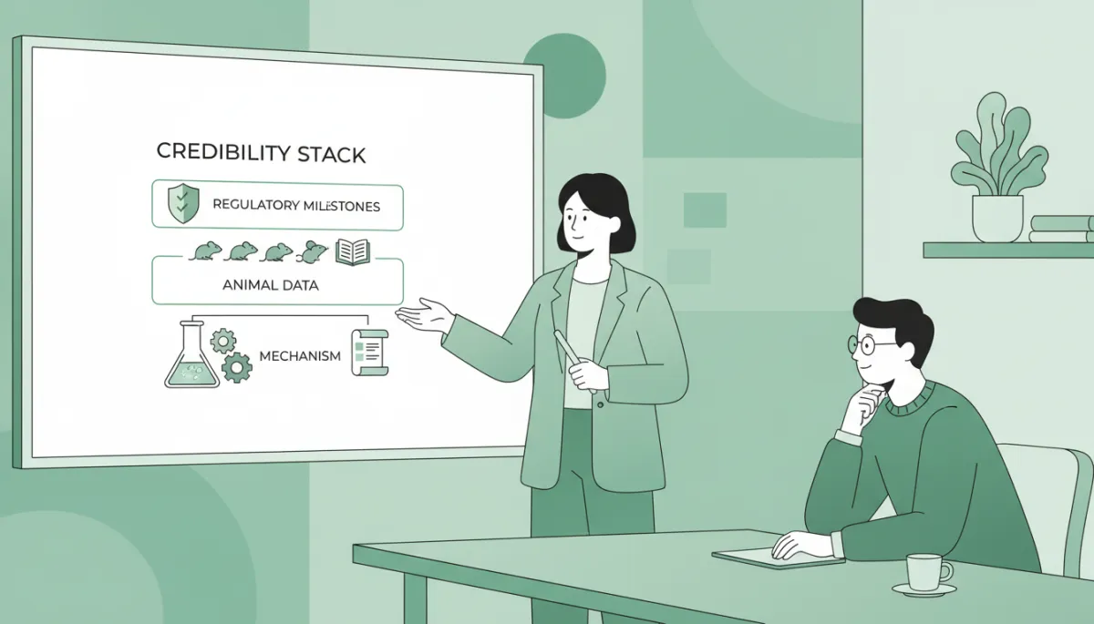 how to build credibility as a biotech startup — biotech founder presents credibility stack to investor without clinical data