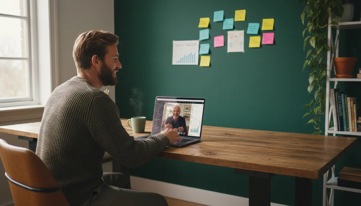 Founder receiving online sales coaching via video call