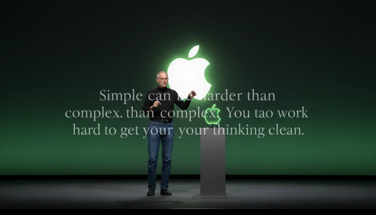 Steve Jobs presenting on stage with a verified quote about simplicity