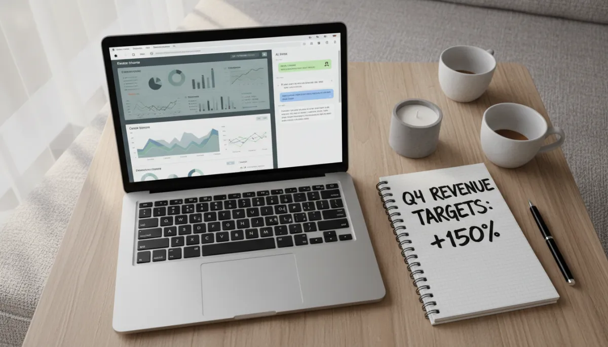 Founder desk with AI-driven sales analytics and revenue goals