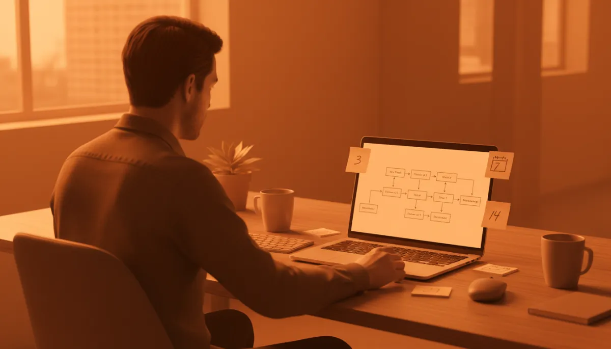 Founder reviewing a structured cold email sequence timeline