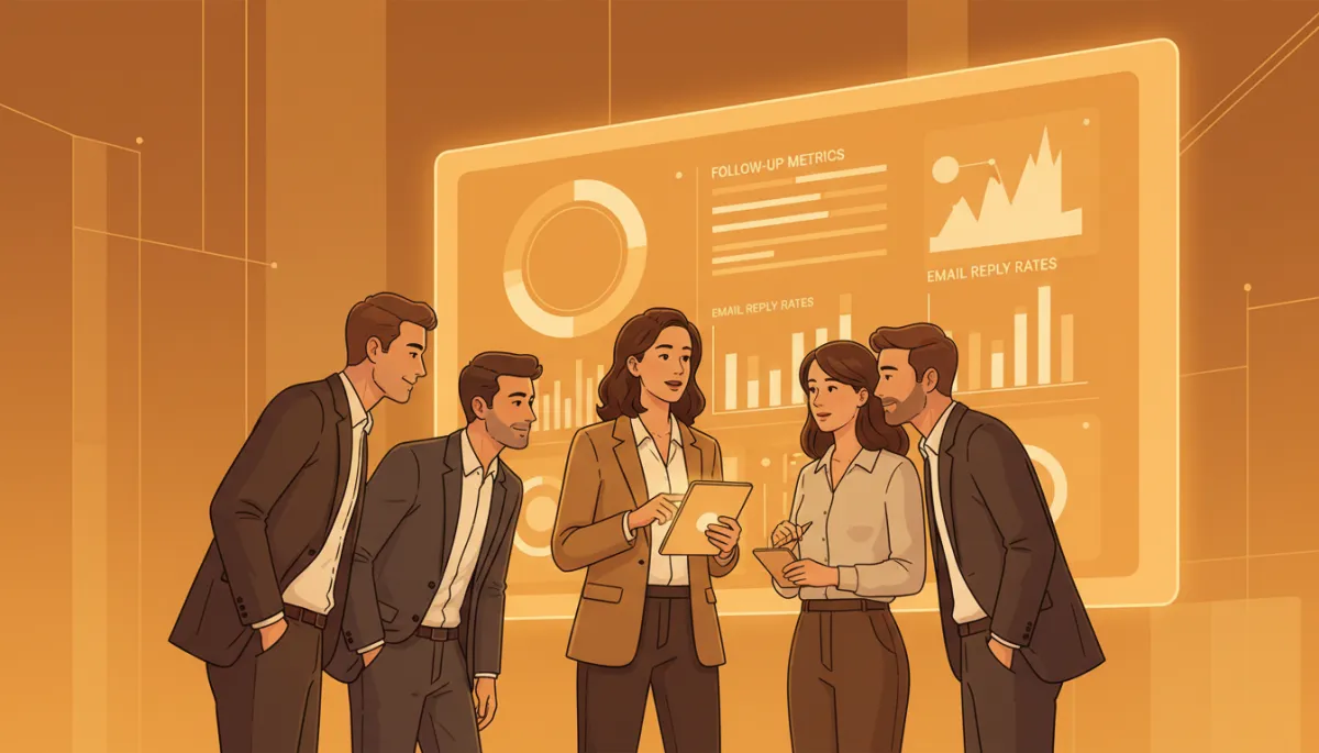Startup team reviewing cold email follow up performance metrics