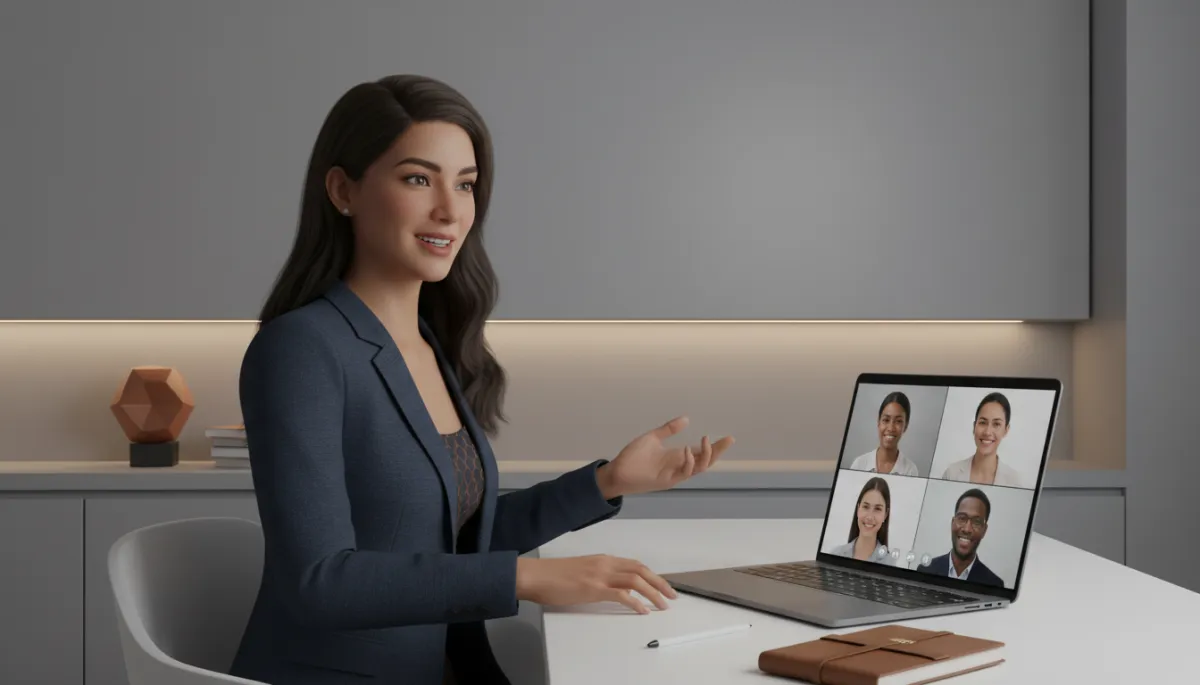 Confident female founder on a video call after successful cold email outreach